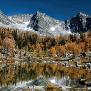 Monica lakes are located high in the Purcell mountains of British Columbia. They are spectacular in the fall.
