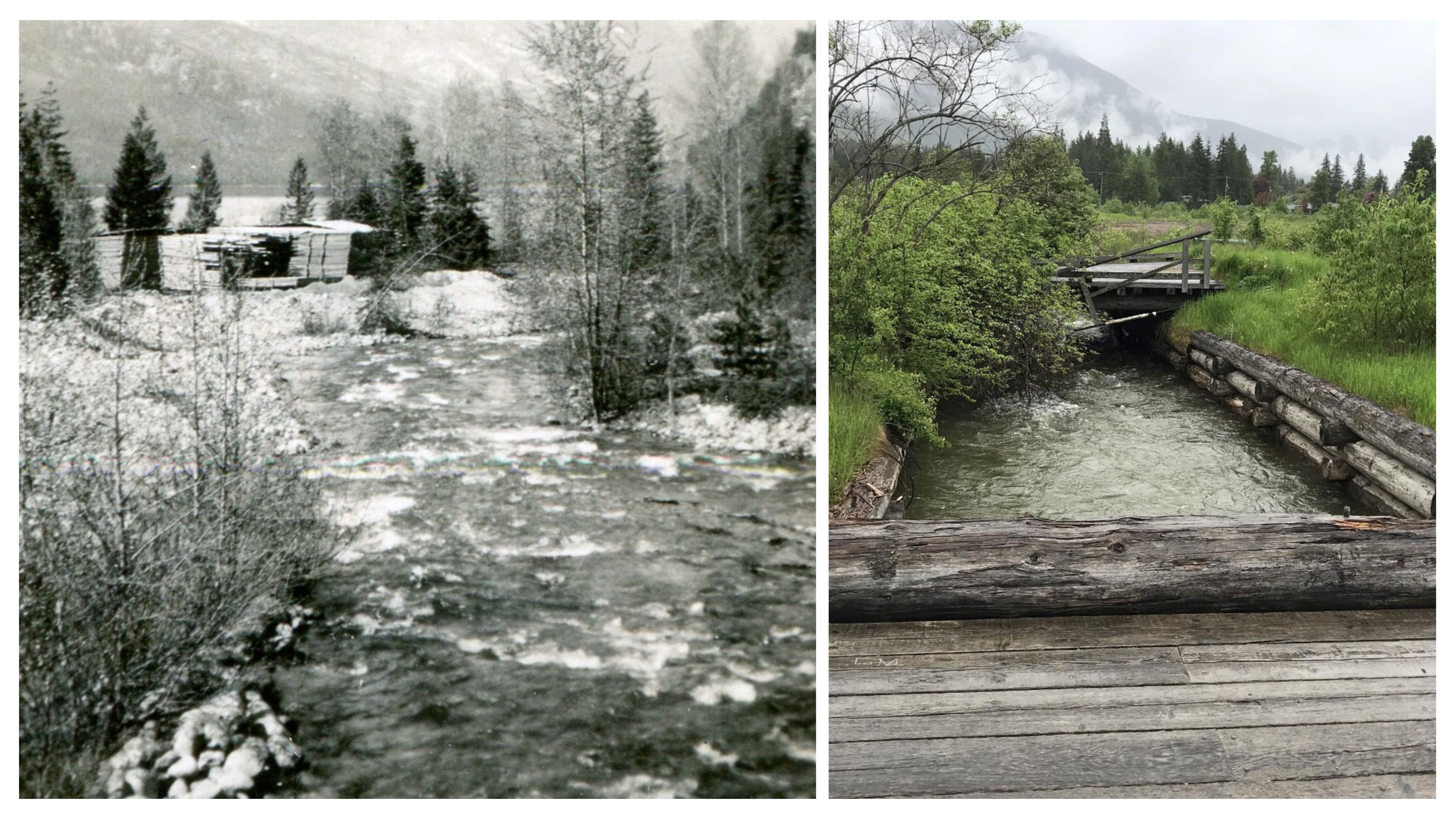 Two photos, one archival and one current, showing springer creek