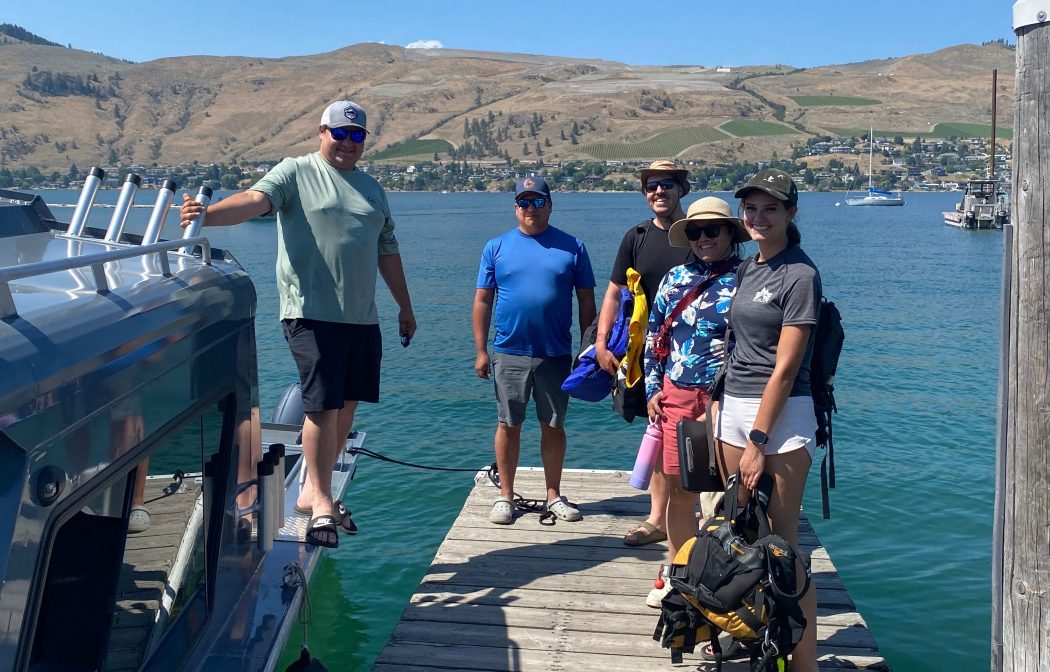 Members of Ecoscape Environmental Consultants Ltd., Okanagan Indian Band, and Westbank First Nation worked together to prepare for the Foreshore Integrated Management Planning survey of Okanagan Lake. LLC Photo.