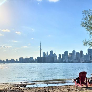 Toronto waterfront shoreline, view from the Toronto Islands.