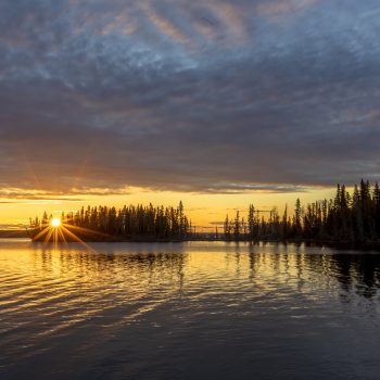 Sunrise on the Narrows Road, Waskesiu Lake, Prince Albert National Park, Saskatchewan, Canada.