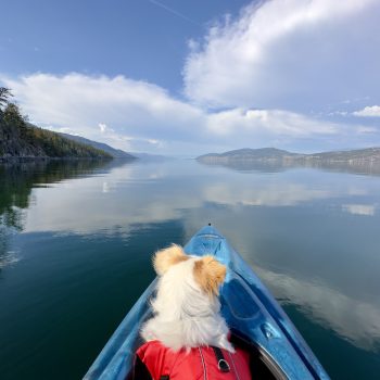 Kayaking on Lake Okanagan with my best friend (Beo).