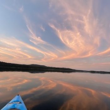 Beautiful pink sky at sunset while out kayaking at Beaver Lake.