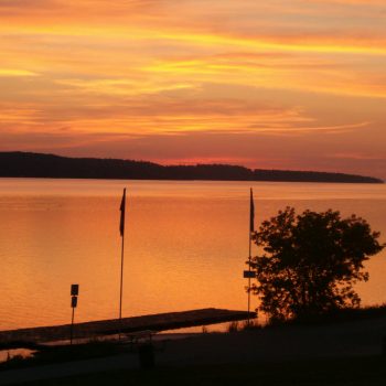 Sunrise from Lake Simcoe into Kempenfeldt Bay.