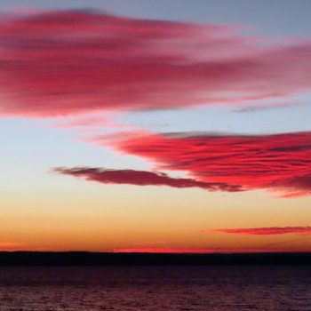 Sunrise over Georgian Bay creates a vibrant and dramatic sky for a few brief minutes.