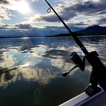 Out on the boat fishing in the late evening.