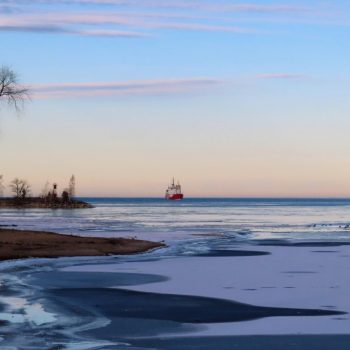 The Canadian Coastguard icebreaker approaches Owen Sound Harbour in January, 2023.