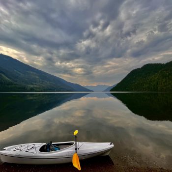 Picture is taken in 2022 in Hills, BC, at the top of the Slocan Lake. It was my first paddle since my son drown in the Slocan Lake in 2014 . I now paddle all the time. The lake is too beautiful to sta ...