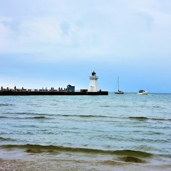 Boats and a lighthouse at Port Dover, Lake Erie.