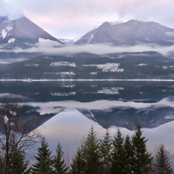 Reflection of Valhalla Mountains on the Slocan Lake.