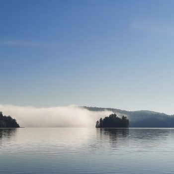 Morning fog rolling in on Big Red.