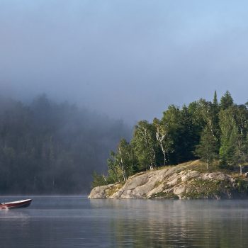 Misty morning on Laclu as a fisherman heads out to do some fishing.