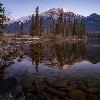 Pyramid Lake at sunrise.