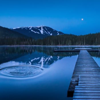 Moonset over Lost Lake at blue hour.