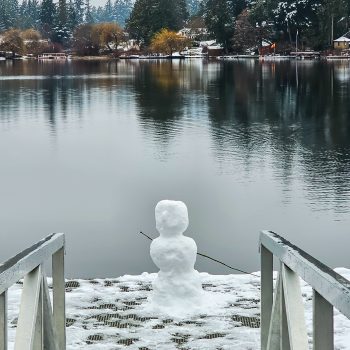 Snowman on the lake