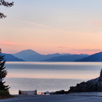 Sunset at the Upper Arrow Lake ferry terminal at Shelter Bay.