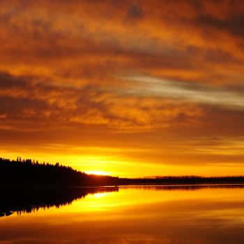 Mills Lake in the smoky haze of a sunset.