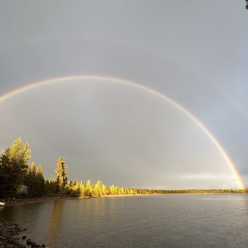 We had wind, rain, hail, and then finally, just before bed, a beautiful double rainbow!