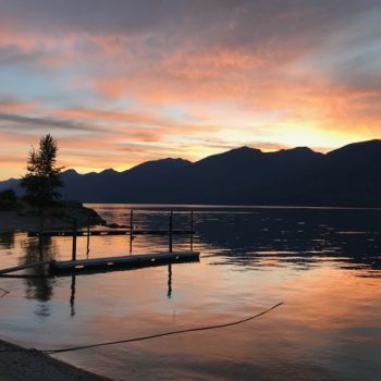 View from family camp looking north towards Kaslo during early morning sunrise.