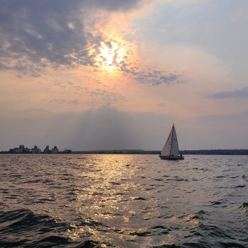 Smoky haze as a natural filter at dusk over the grain elevators at Thunder Bay, ON.